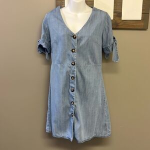 Blue Pair by Francesca’s Lyocell Short Sleeve Button Down Mini Dress- Medium